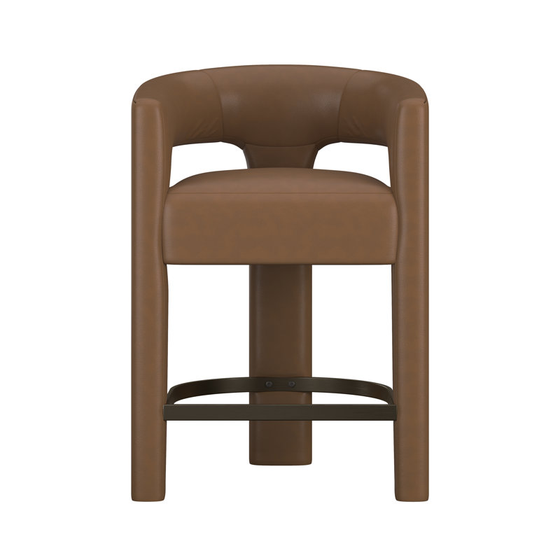 Upholstered Counter Height Stool, Brown Leather