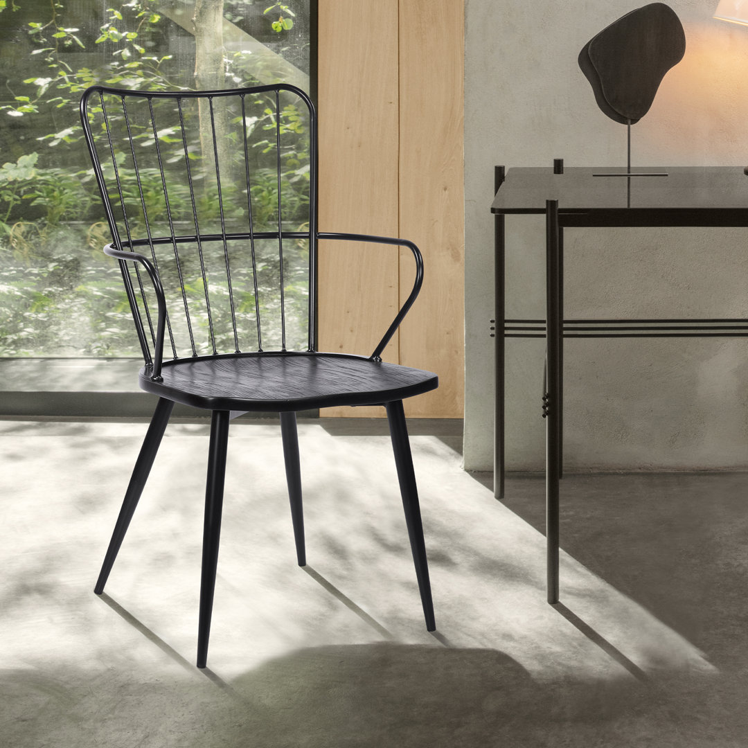 Cataleya High Back Steel Framed Side Chair in Black Powder Coated Finish and Black Brushed Wood Laurel Foundry Modern Farmhouse®