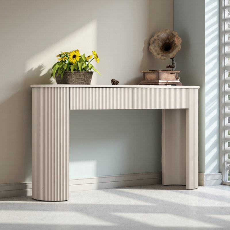Table d'entrée avec design cannelé, console moderne avec rangement, plateau ovale et 2 tiroirs pour l'entrée et le salon