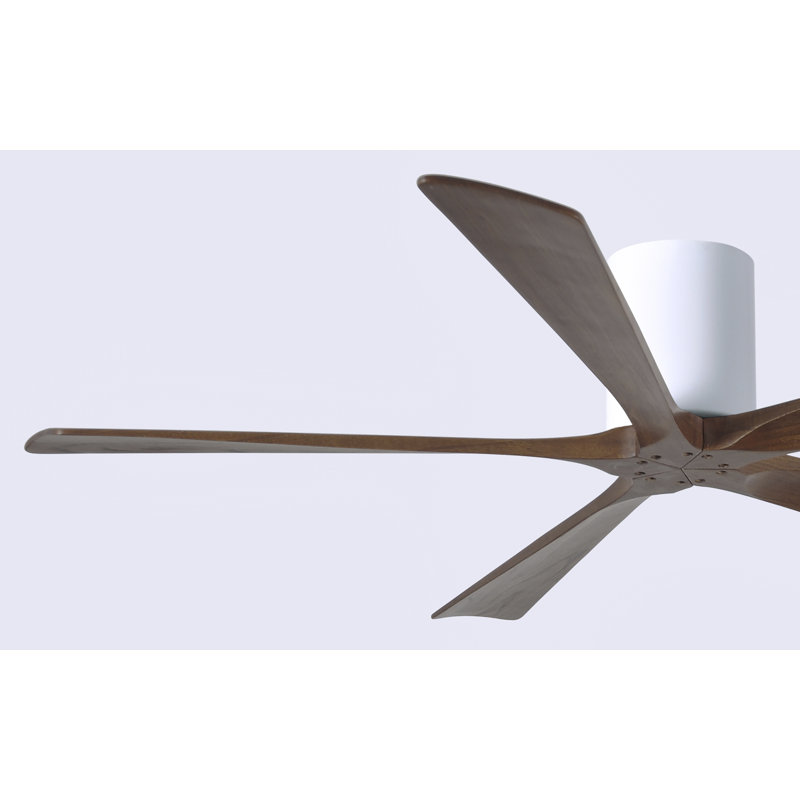 60" Irene 5-Blade Hugger Ceiling Fan with Wall Remote, Gloss White, 60", Walnut Tone