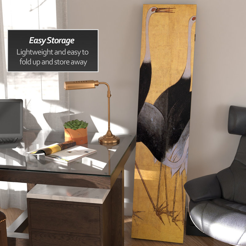 East Asian Art Canvas Folding Room Divider, Cranes