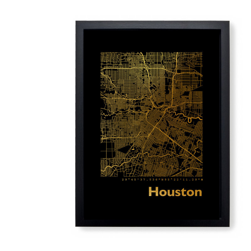 Houston Map - Single Picture Frame Print, 42.5cm H x 32.5cm W x 3.5cm D