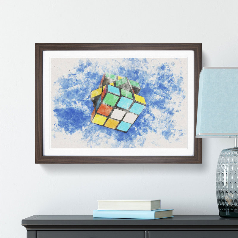 The Rubik Cube - Picture Frame Painting Print, Walnut Framed, 62cm H x 87cm W x 2cm D