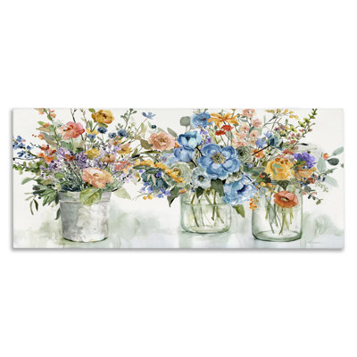 French Cottage Mason Glass Jar Flower Arrangement Bouquet Stretched Canvas Wall Art By Carol Robinson