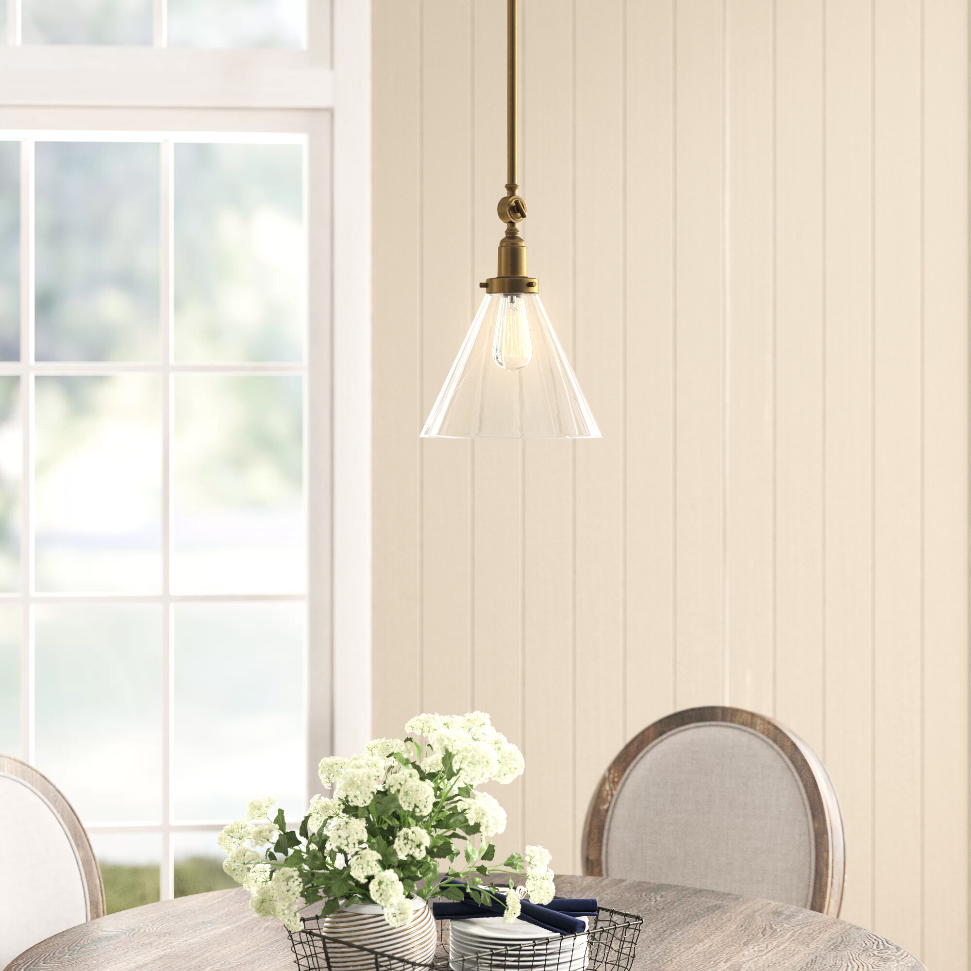 Catalina Single Light Glass Dimmable Pendant, Warm Brass
