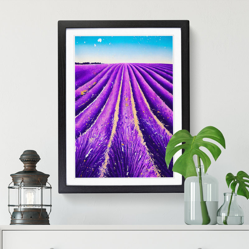 Anindo Lavender Field Paint Splatter Vol.2 - Single Picture Frame Print, Black, 46cm H x 34cm W x 2cm D