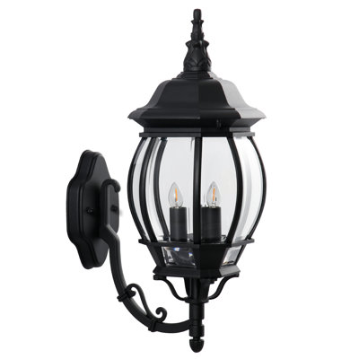 Lanterne murale d'extérieur 3 lumières Danesha Grey, luminaires d'extérieur imperméables en aluminium moulé sous pression, finition noire avec panneaux en verre biseauté transparent