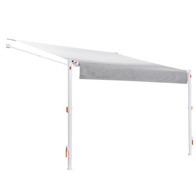 Manual RV Awning Complete Kit, 10.12FT Retractable RV Awning with Aluminum Alloy Frame & Waterproof PVC Fabric, Outdoor Camping Trailer Awnings Fit Most RVs (10FT Type, Gradient Gray)