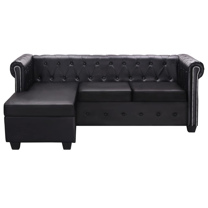 Canapé Chesterfield en L, Similicuir noir