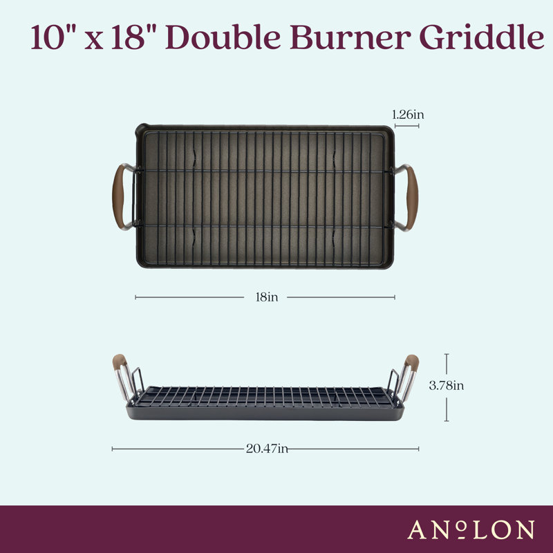 Anolon Advanced Home Hard Anodized Nonstick Double Burner Griddle, 10 Inch X 18 Inch, Brown