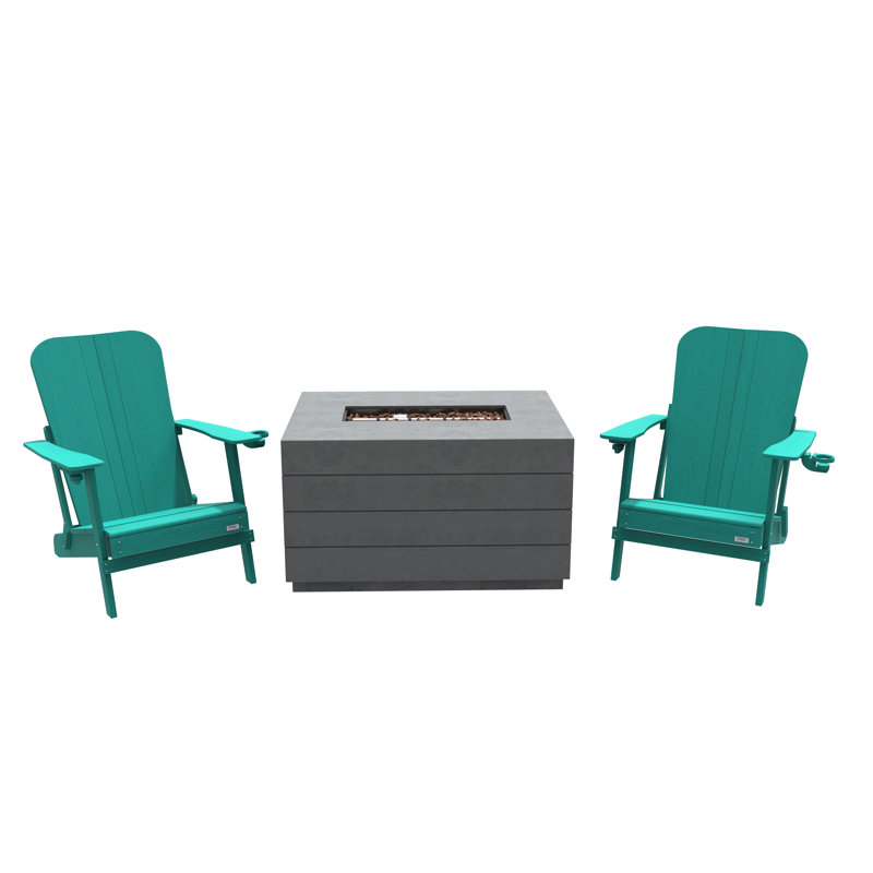 Breianna Foldable Outdoor Adirondack Chair With Table, Turquoise