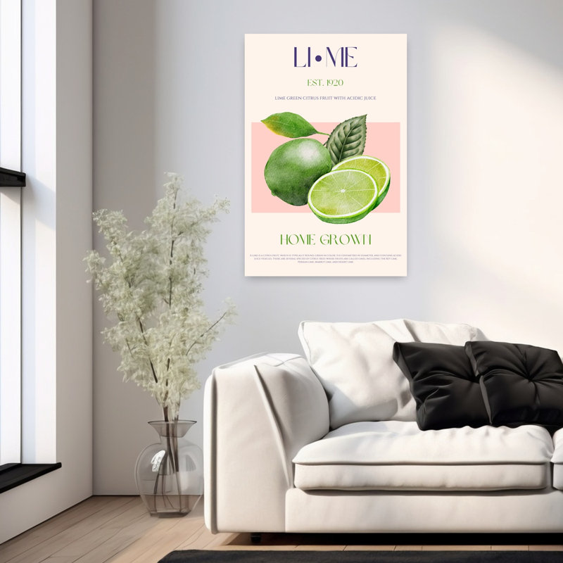 «Home Grown Limes Organic Vibrant Abstract Fruit», art mural, H 36 po x l 24 po