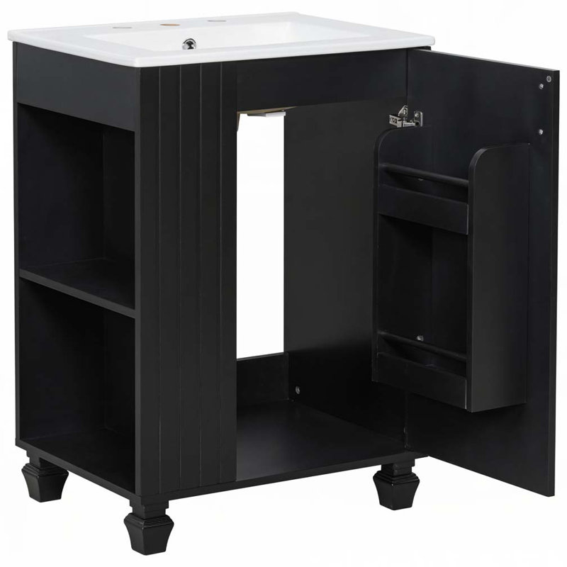 Meuble-lavabo 24 po avec lavabo en céramique, Noir