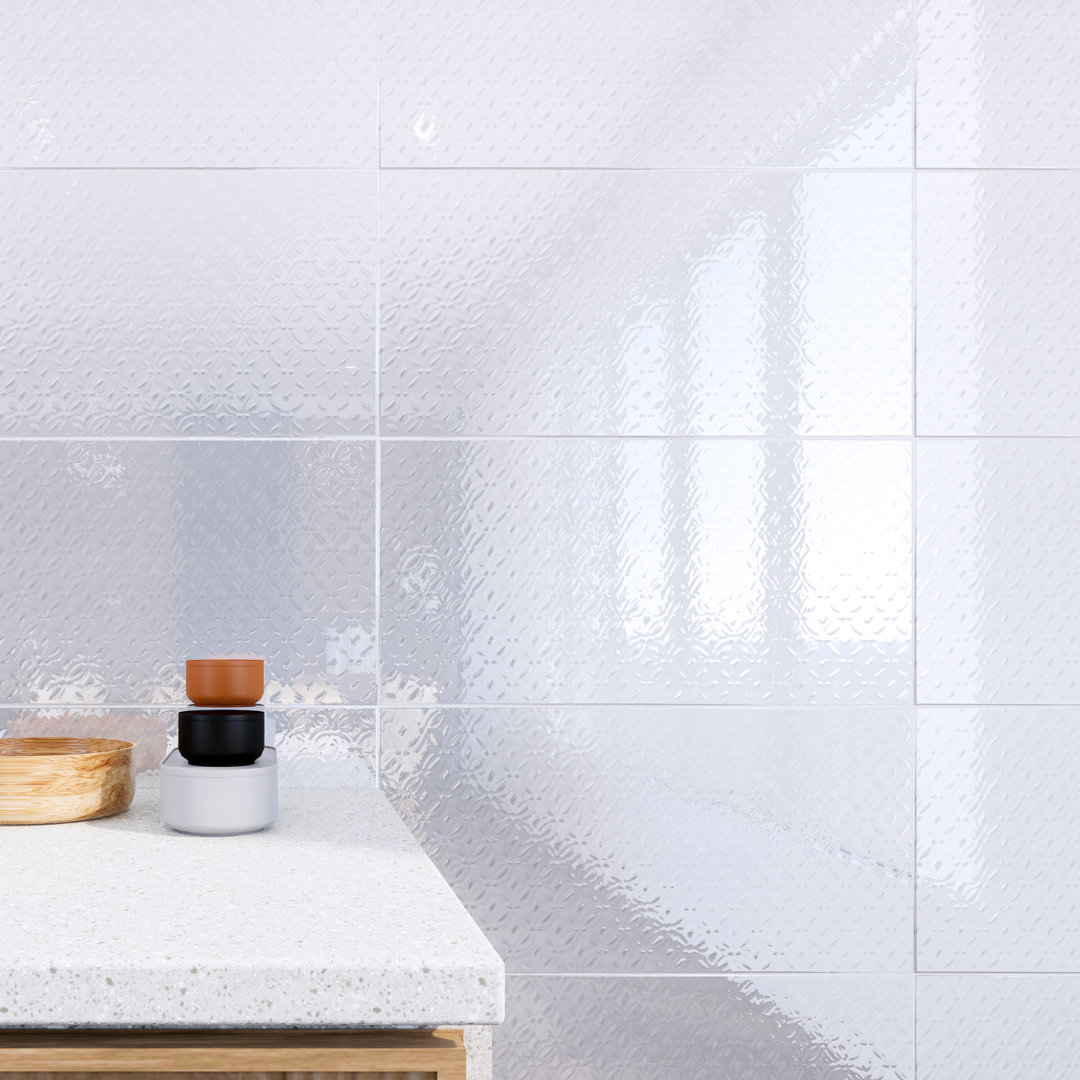 Silom White Etoile 12" x 24" Glossy 3D Textured Wall Tile Qube Tiles