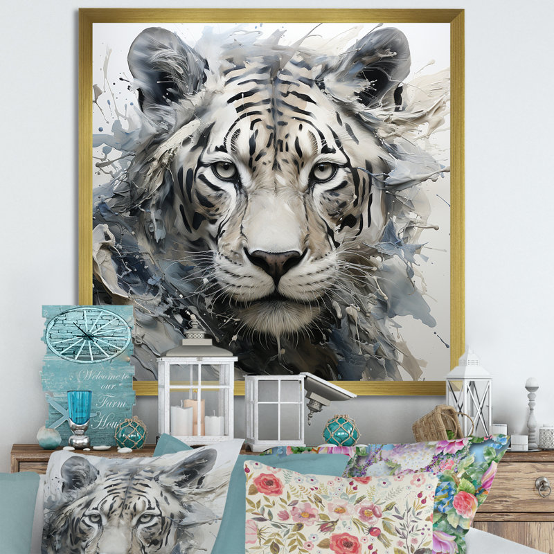 Œil de tigre gris et beige, Encadrement doré, H 36 po x l 36 po x P 1,5 po