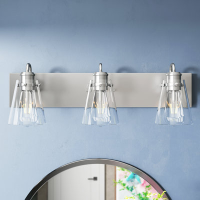 Beaudry 24 in. 3-Light Modern Dimmable Vanity Light in Brushed Nickel with Clear Glass Shade
