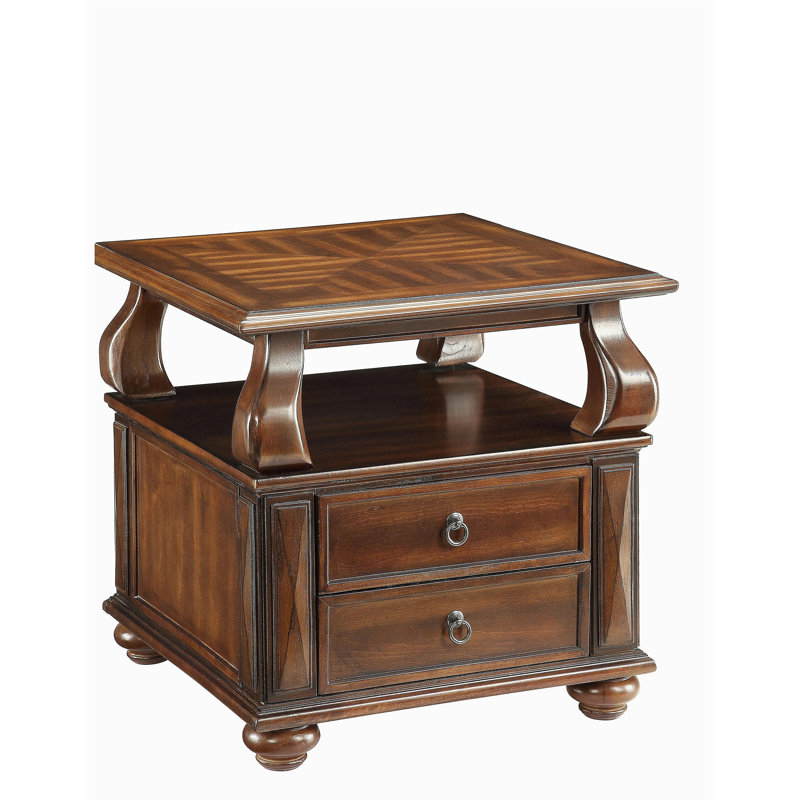 Walnut Wood 2 Drawer Side Table