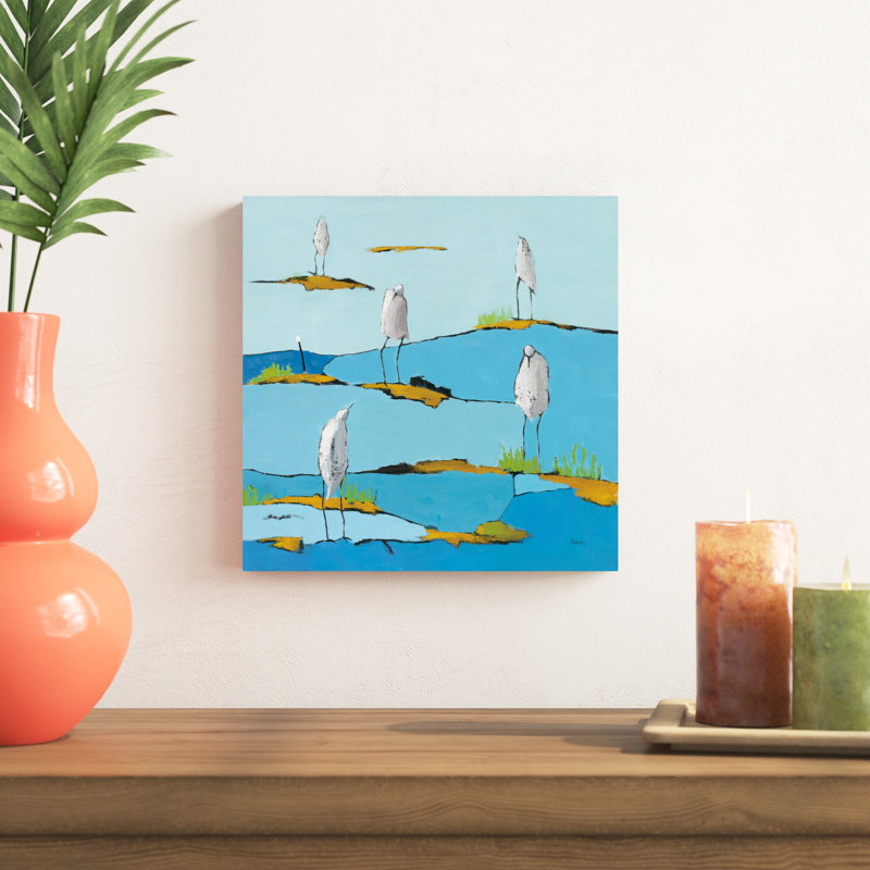 «Beach Bums» par Phyllis Adams - peinture sur toile tendue, H 12 po x l 12 po