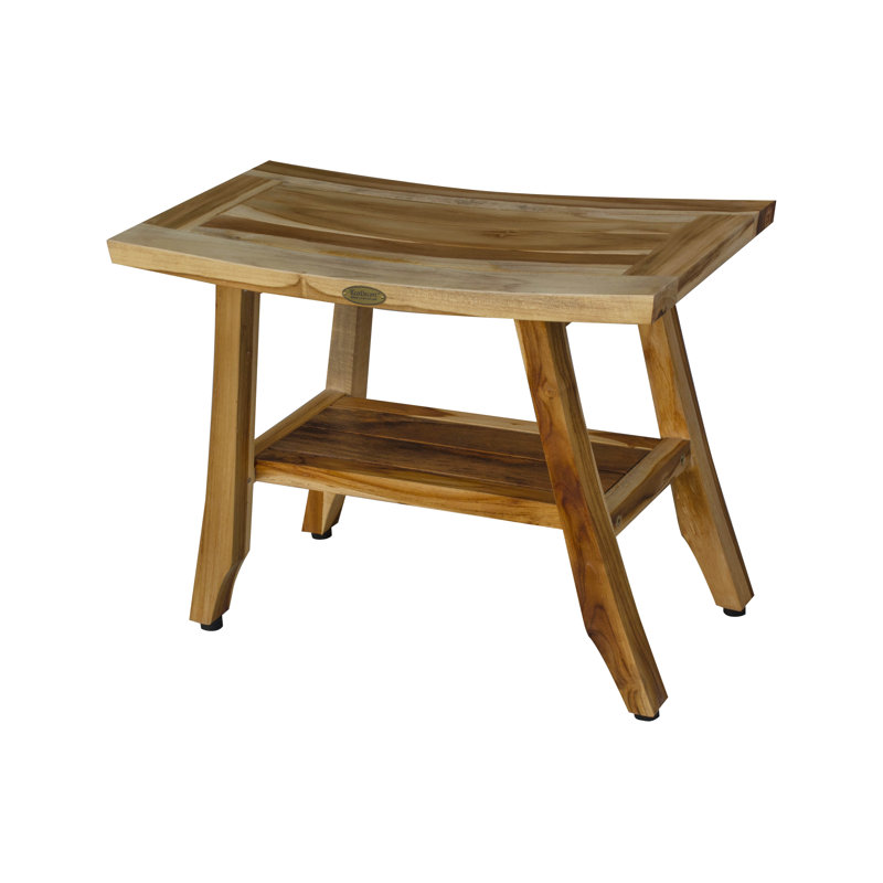 24" Teak Wood Shower Bench with Shelf
