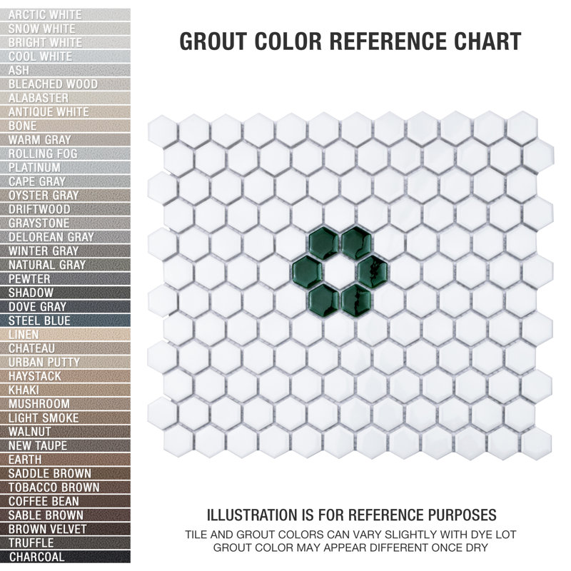 Metro Ion 1" Hex Emerald Single Flower White 10-1/4" x 11-7/8" Porcelain Mosaic Floor & Wall Tile