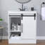 Meuble-lavabo de porte de grange coulissant 30 po blanc moderne avec plateau en céramique 