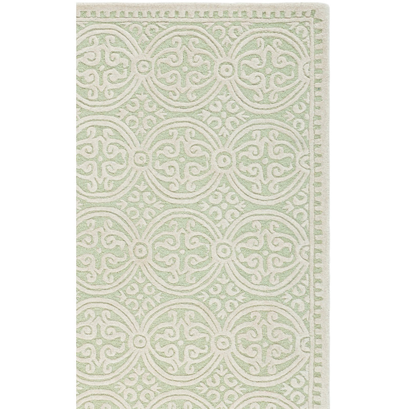 Tapis vert clair / ivoire en laine touffeté à la main Steve, Rectangle 4 pi x 6 pi