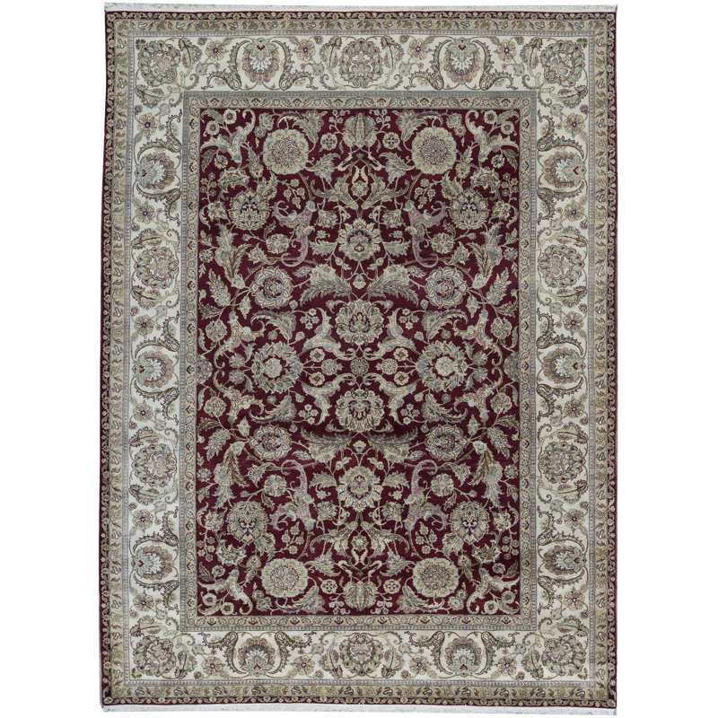 Tapis rouge et ivoire noué à la main de haute qualité