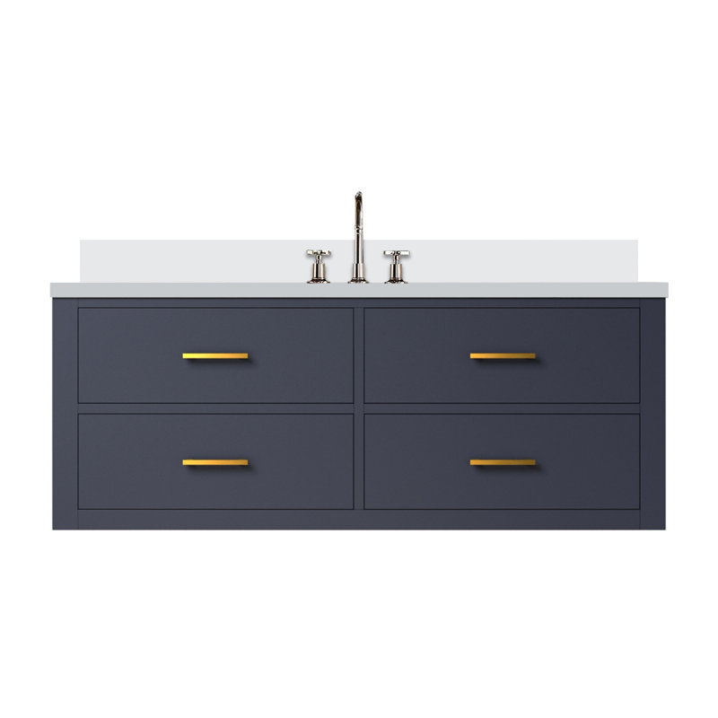 Meuble-lavabo simple bleu 48 po X P 22 po D, dessus en quartz blanc et ensemble de robinet, Bleu