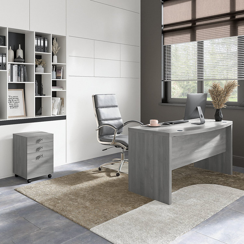 Bureau de réception Echo Bow avec classeur mobile, Blanc pur / blanc pur