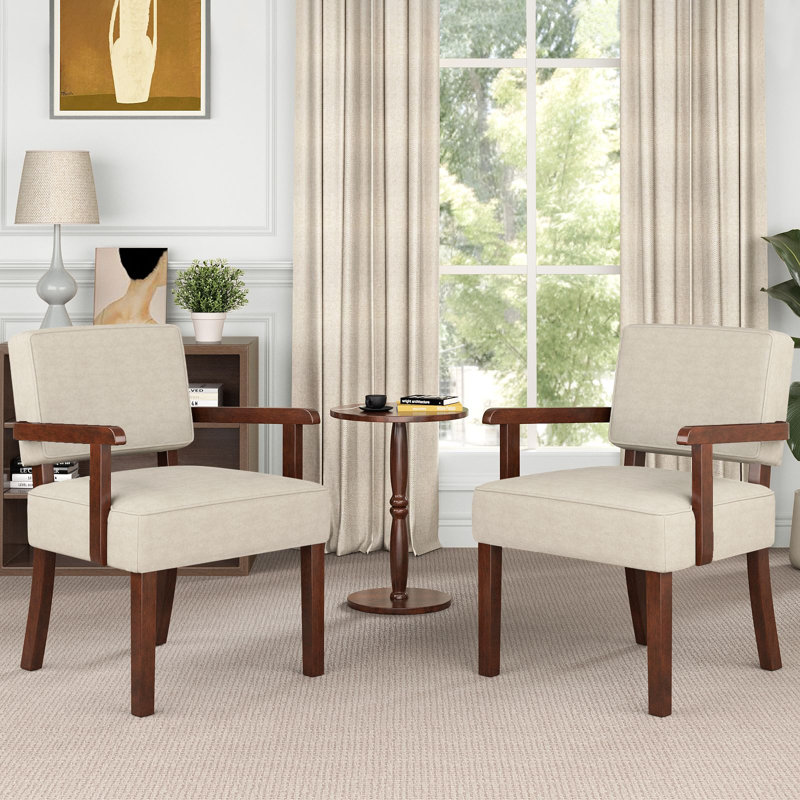 Soave 32.6'' Tall Velvet Accent Chairs Sets for Living Room, Accent Armchair with End Table, Beige