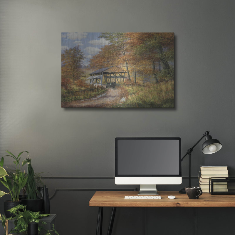 Art mural en métal «Covered Bridge» par Bill Makinson, H 24 po x l 36 po