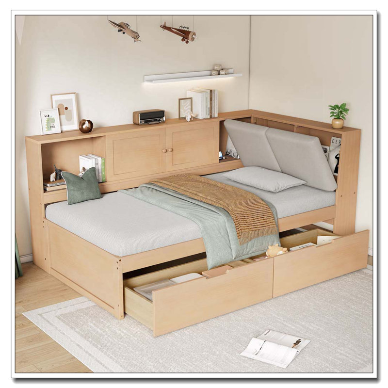 Twin Size L-Shaped Daybed with Storage and USB Ports
