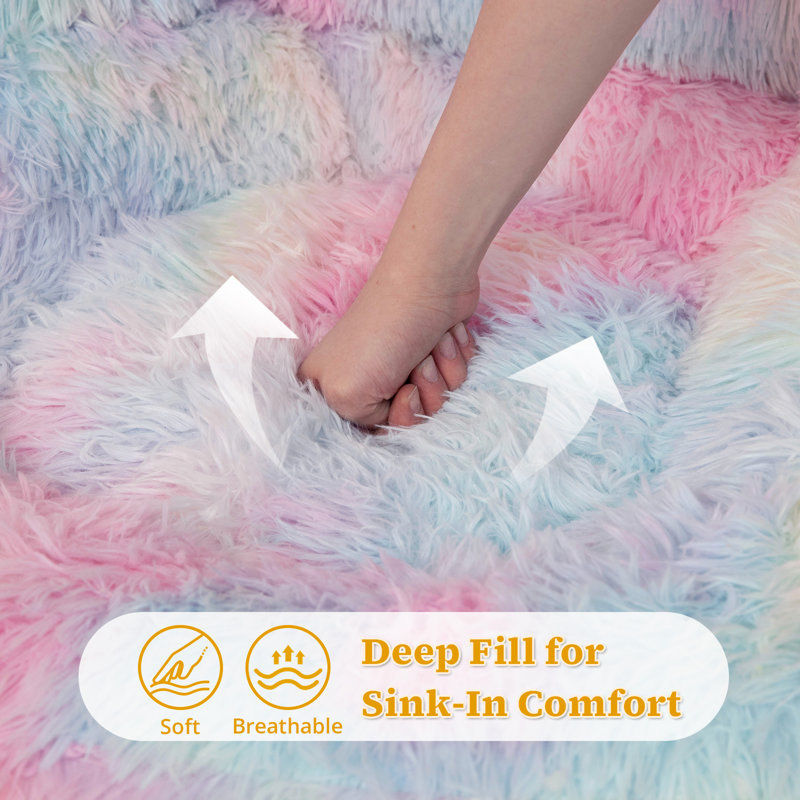 Large Compressed Plush Bunny Bean Bag Sofa | Soft Faux Fur, Floppy Long Ears & Attached Tail, Oversized Adult Relax Chair