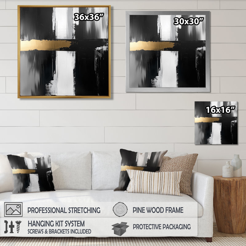 «Nyha Abstract Golden Drift Of The Dark Side IV», art mural moderne transitionnel abstrait, H 30 po x l 30 po, Blanc