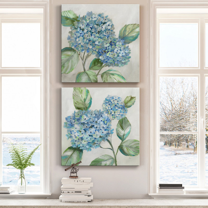 Hydrangea Beauty I - Ensemble de 2 reproductions sur toiles tendues, H 24 po x l 48 po x P 1 po