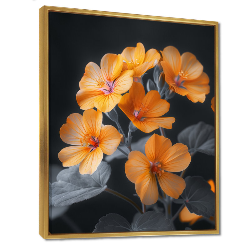 Salon d'art mural Gerardi - Geraniums, Cadre flottant doré, bois massif, H 12 po x l 20 po
