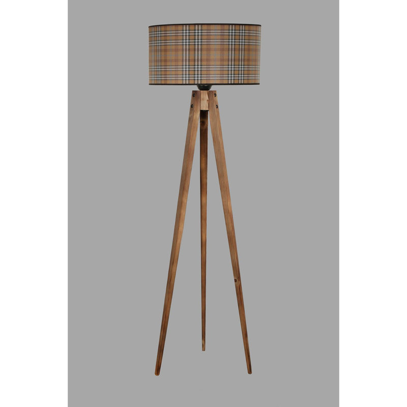 Luro Elegant Wooden Floor Lamp with Fabric Shade, 60W E27 Socket, 24 cm Shade Length & 17.7 in Diameter | Total Height: 5 ft | Durable Electrostatic Oven Dried Paint | On/Off Switch | Perfect for Living Room & Bedroom Decor