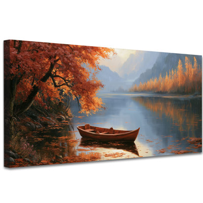  Paysage d'automne, art mural sur toile, impressions de photos de forêt d'automne rustique, peinture de feuille d'érable de campagne, lac Harvest, art mural panoramique de l'Action de grâce pour le salon, la cuisine de la chambre à coucher, 24 po x 47 po