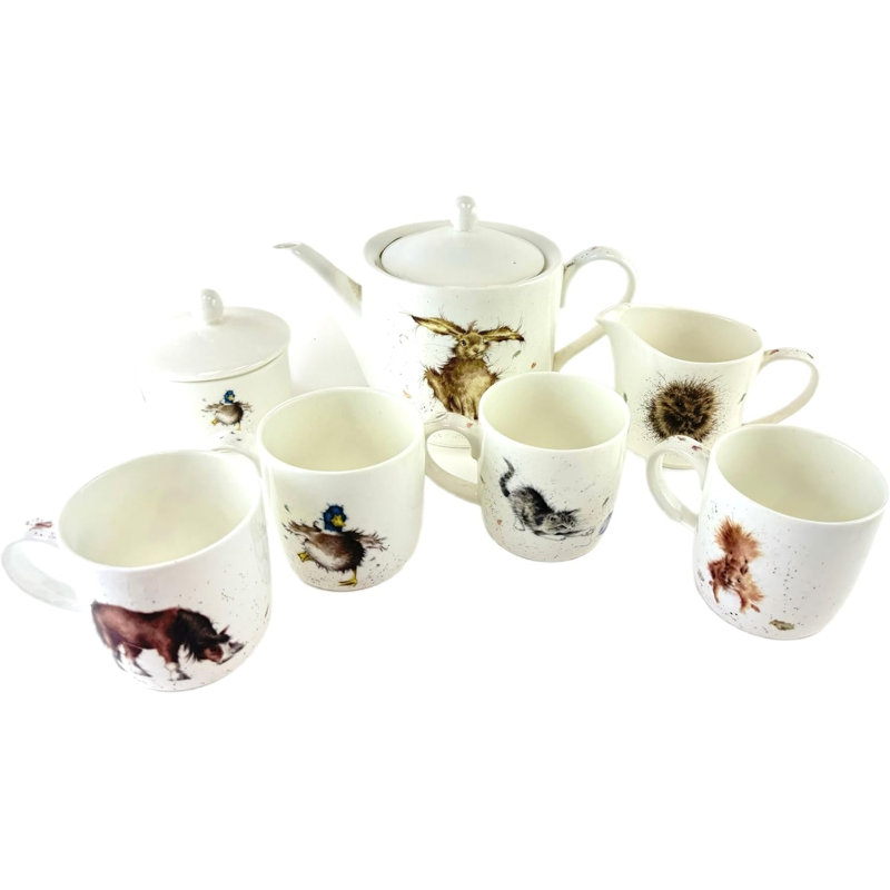 Service de vaisselle 7 pièces, service pour 4 Bone China, service pour 4, collection Wrendale Designs