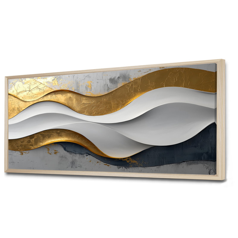 Oplis vagues abstraites d'introspection en or et blanc VI - art mural abstrait de vagues modernes pour le salon, Crème, crème