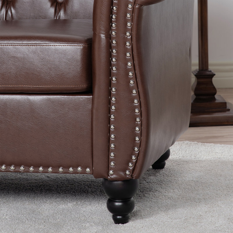Byrom 32'' Faux Leather Sofa, 28.35" H x 38.98" L x 32.09" D, Dark Brown PU