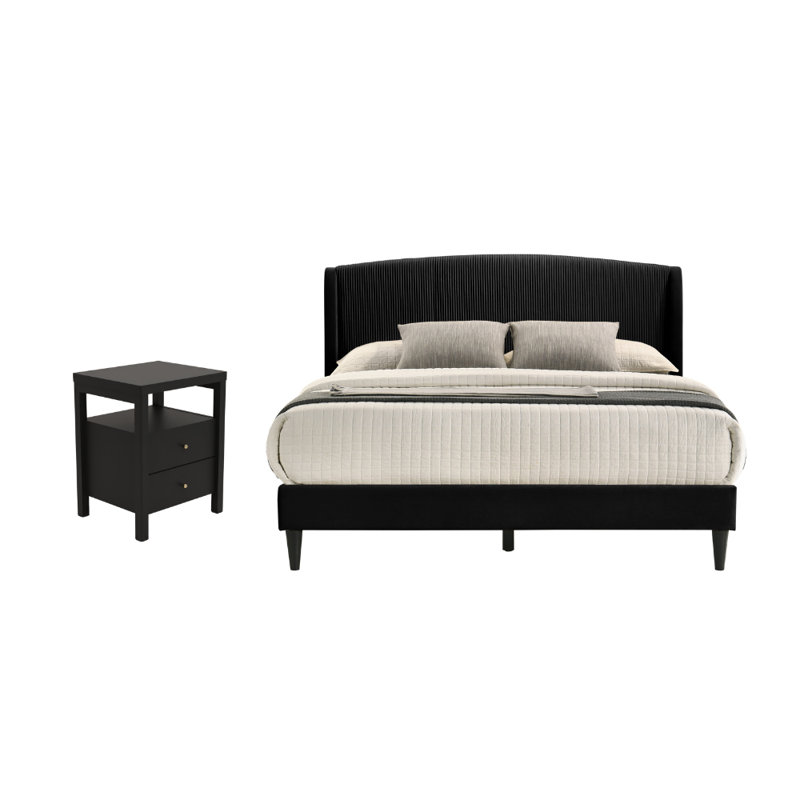 Kylo Modern 2 Pieces Bedroom Set, 2 Pcs: Bed, Nightstand, King