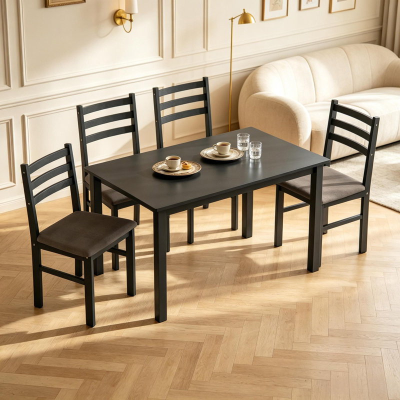 Ensemble de salle à manger moderne, ensemble de salle à manger 5 pièces avec table rectangulaire et 4 chaises sans accoudoirs, ensemble de salle à manger élégant et peu encombrant (seulement 1 table, 4 chaises)
