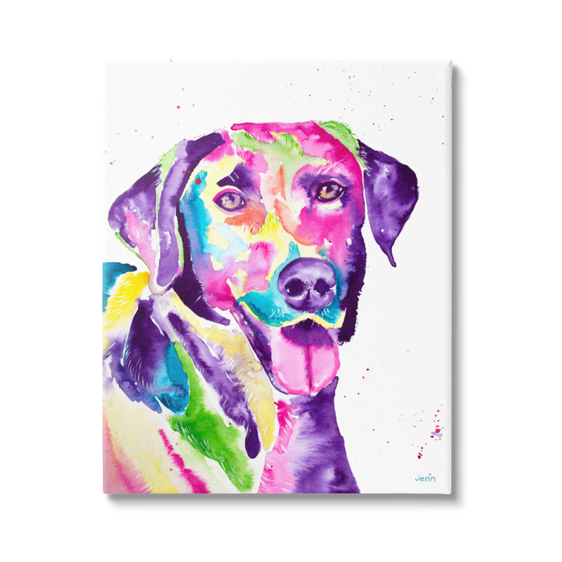 «Purple Lab Dog Happy Retriever», art mural sur toile par Jen Seeley, H 20 po x l 16 po x P 1,5 po