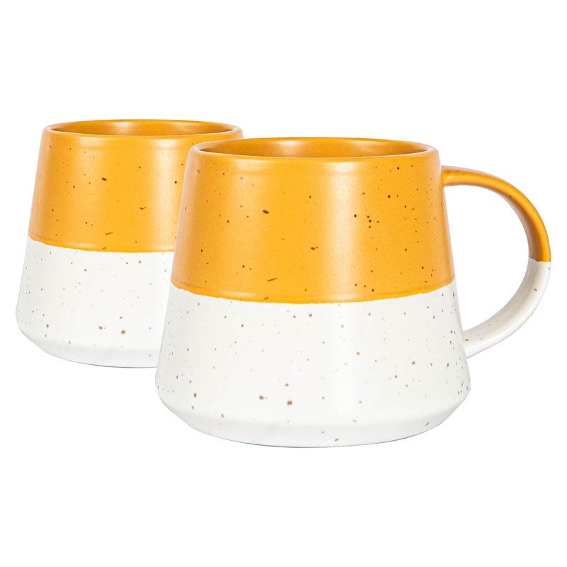 Nicola Spring - Dipped Flecked Stoneware Belly Mugs - 370ml, Mustard