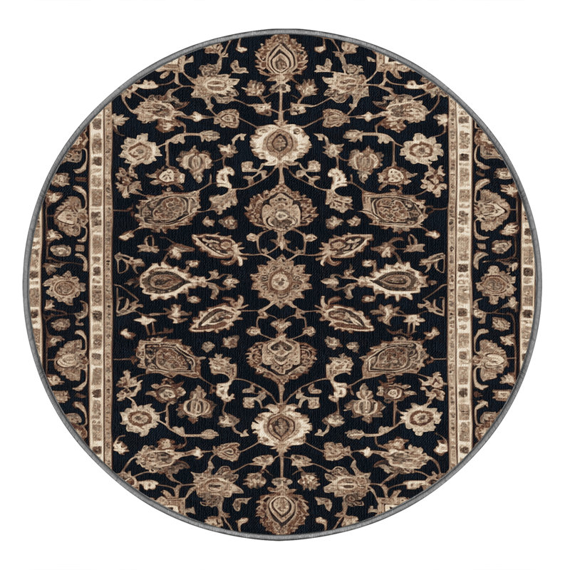 Tapis persan gris lavable à la machine, Rond 7 pi