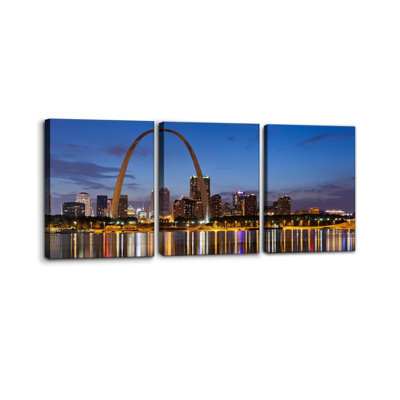Canvas Wall Art for Home Decor St. Louis Skyline Poster Wall Decor Gateway Arch at Sunset Canvas Prints Pictures Cityscape Modern Artwork Stretch and Framed Ready to Hang - 12"x16"x3 Panels