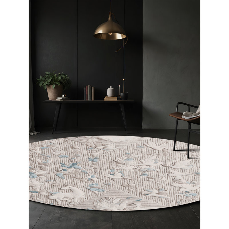 Machine Washable Beige Area Rug, Round 3'