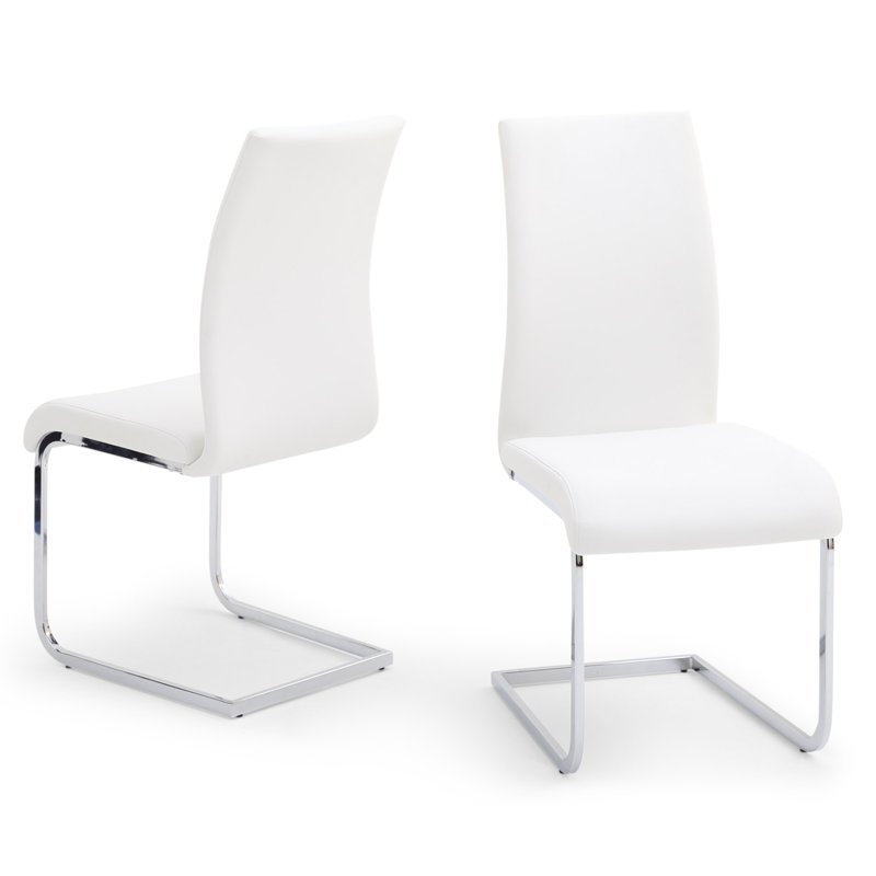 Cathey Upholstered Cantilever  Dining Chair, White