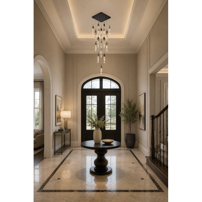 Lustre en cristal suspendu 25 lumières Aaleiah, Noir mat